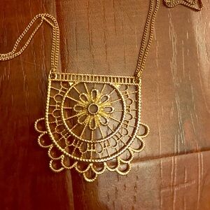 Anthropologie Gold Lace Pendant Necklace